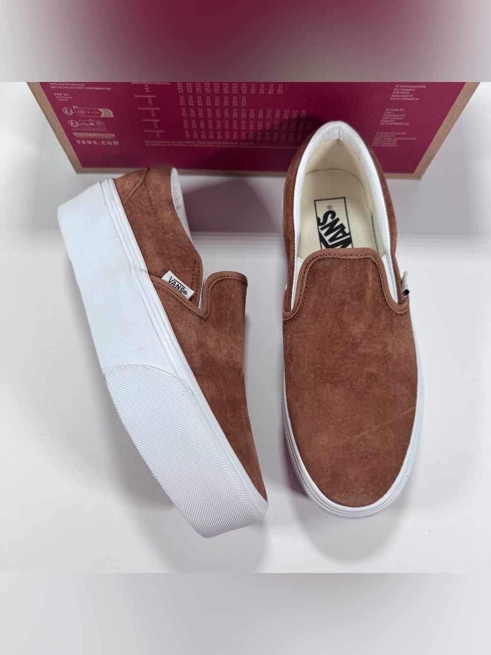 Vans Classic Slip-On Stackform Platform Nubuck Chipmunk Brown Sneakers Women 8.5